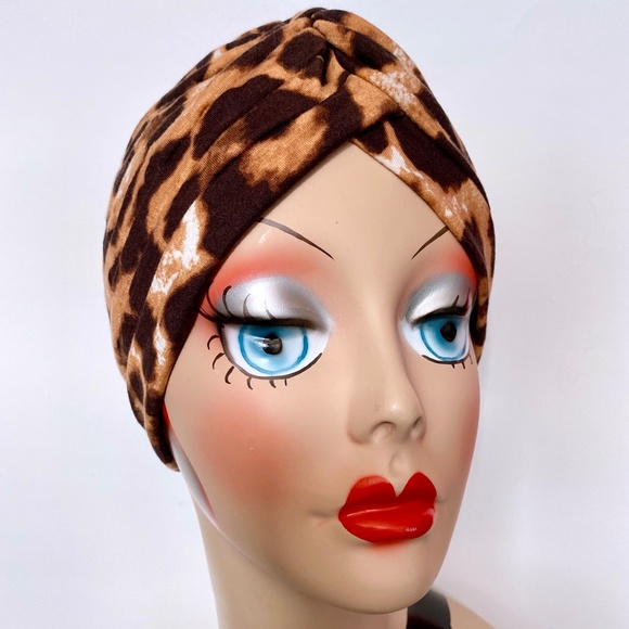 Rich soft Leopard print vintage, retro pinup style turban - Picture 2 of 4